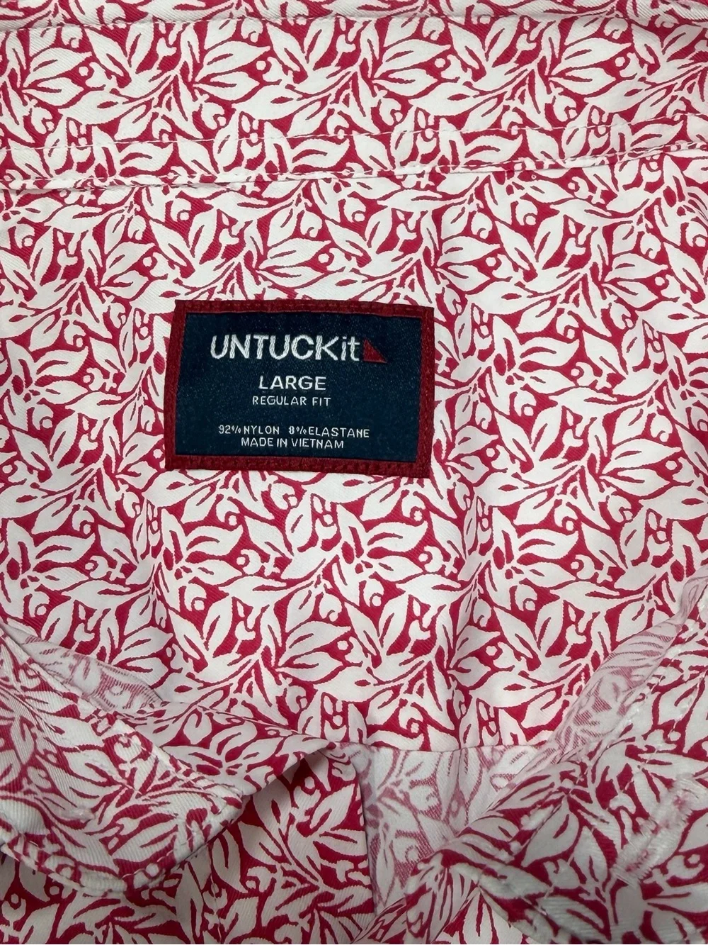 UNTUCKit Men's Short-Sleeve Button-Down Shirt Large Reg Fit Red Floral Print